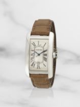 Cartier. A fine rectangular 18K white gold automatic calendar wristwatch Cartier. Belle montre b...
