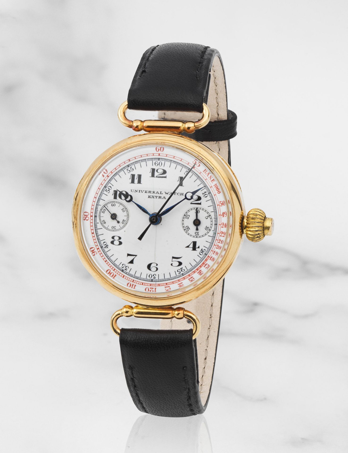 Universal Watch Extra. An 18K gold manual wind single button chronograph wristwatch Universal Wa...