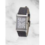 Jaeger-LeCoultre. A fine stainless steel rectangular reversible manual wind wristwatch with two ...