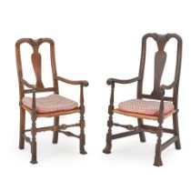 TWO CHIPPENDALE MAHOGANY ARMCHAIRS