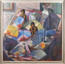 EDWARD BRODNEY (AMERICAN, 1910-2002) ABSTRACT COMPOSITION WITH FANS AND FIGURES