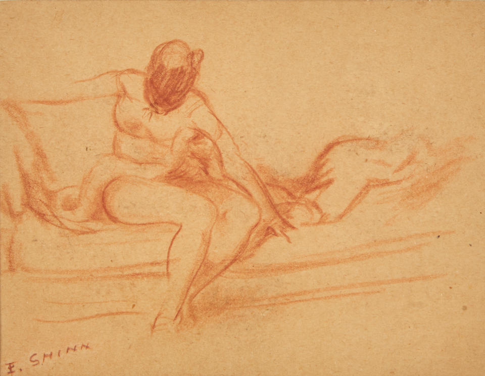 EVERETT SHINN (AMERICAN, 1876-1953) SEATED NUDE WITH HEAD LOWERED - Image 2 of 3