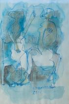 Omar El-Nagdi (Egypt, 1931-2019) Two Figures in Blue