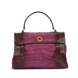 Yves Saint LAURENT. Sac 'Muse' bicolore en daim et cuir violet.