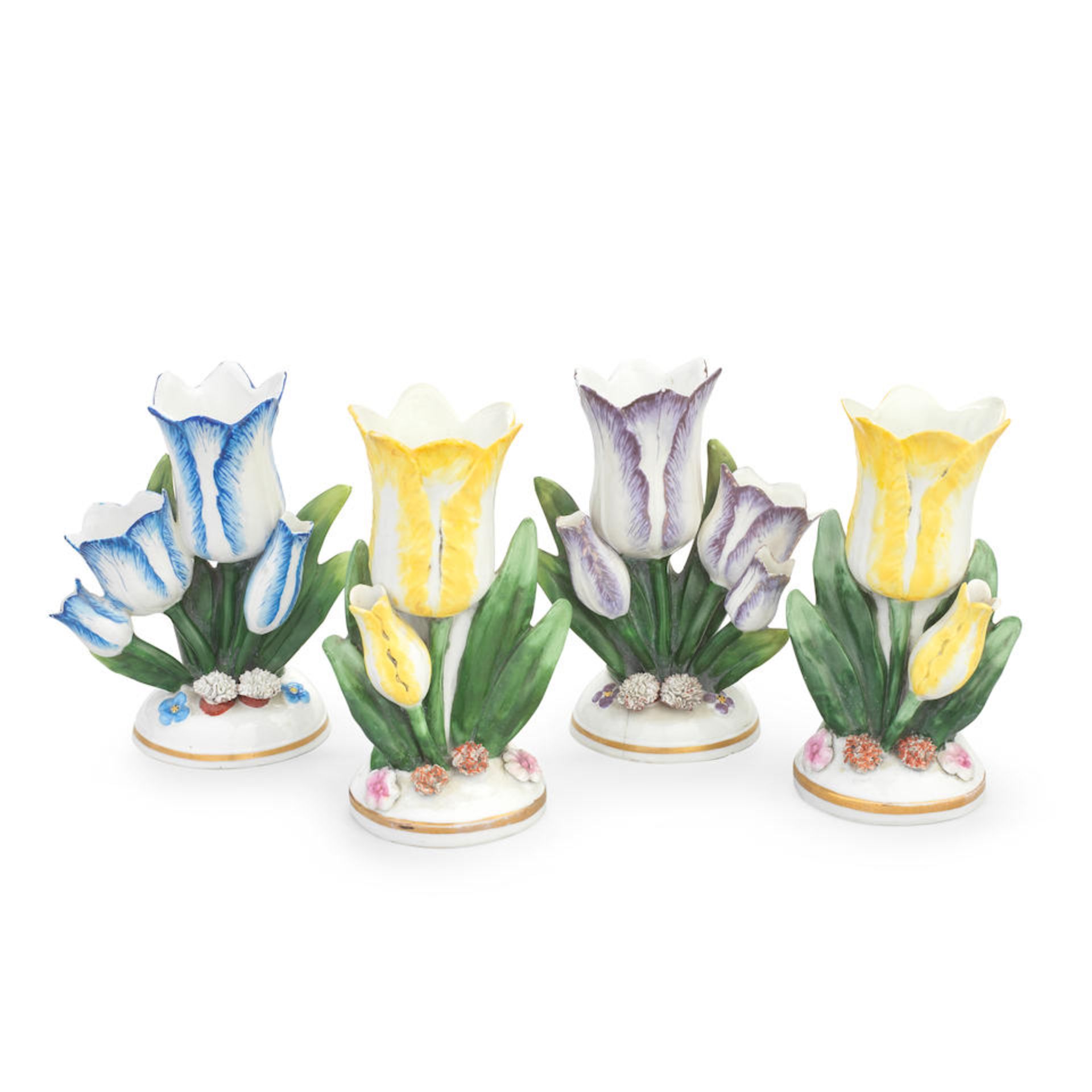Four Continental porcelain tulip vases in Staffordshire style, early 20th century