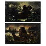 William Spilsbury of Bristol (circa 1832-1907) Lions in wait; The attack, a pair each 31 x 51cm ...