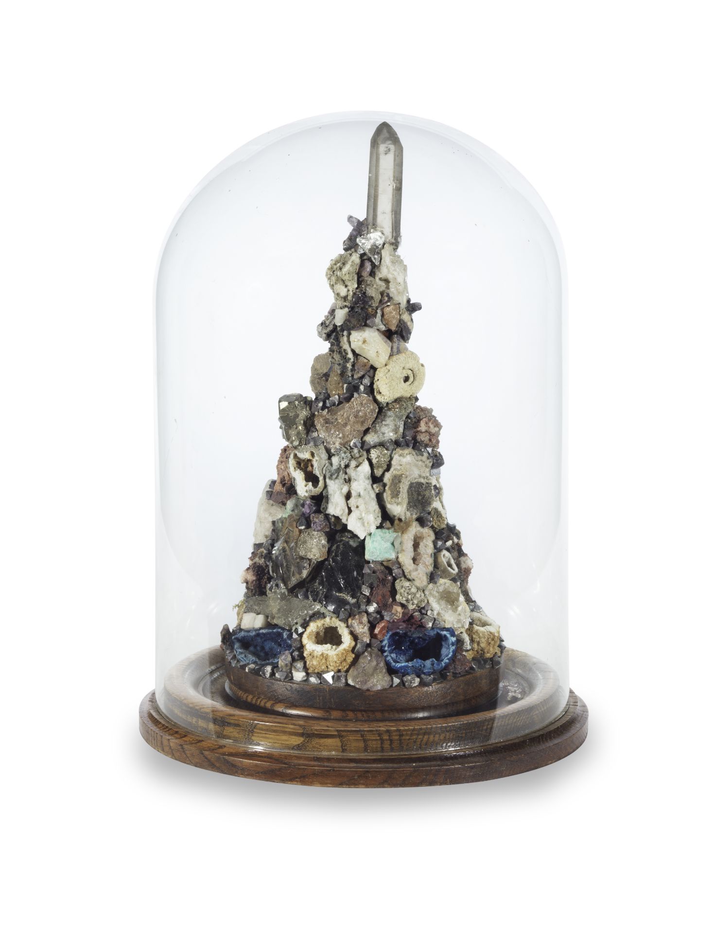 A 19th century mineral specimen display with glass dome