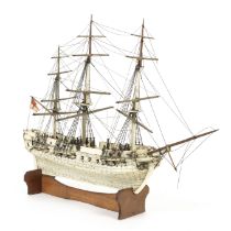 A Prisoner-of-War style bone model of a frigate, late 19th century,