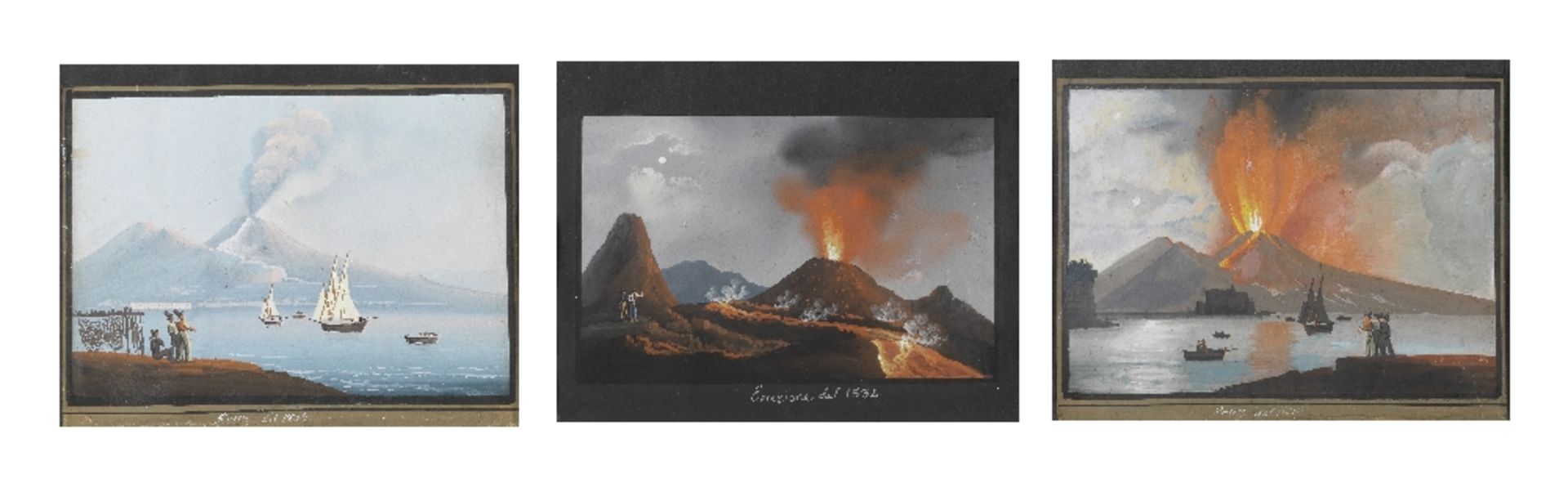 Neapolitan School, 19th Century Views of Vesuvius erupting 18.6 x 25.3cm (7 5/16 x 9 15/16in) an...