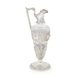 A 19th century French silver-mounted glass claret jug indistinct maker's mark in a lozenge, with...