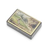 An Italian micro mosaic snuff box featuring two hounds bull baiting probably Rome, circa 1800