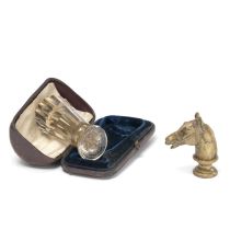 A late 19th century cut glass desk seal together with a similar period bronze horse's head desk ...