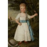 British School, 18th century Portrait of a young girl with robins