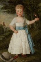 British School, 18th century Portrait of a young girl with robins