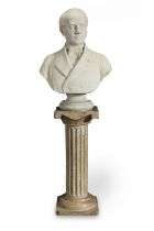 John Warrington Wood (British, 1839-1886): A carved white marble portrait bust of a gentleman (2)