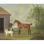 Francis Sartorius (British, 1734-1804) A bay horse with groom and dog