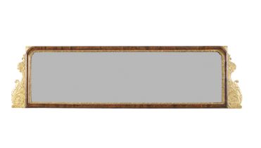 A George II walnut, parcel gilt and gilt gesso triple-plate overmantel landscape mirror