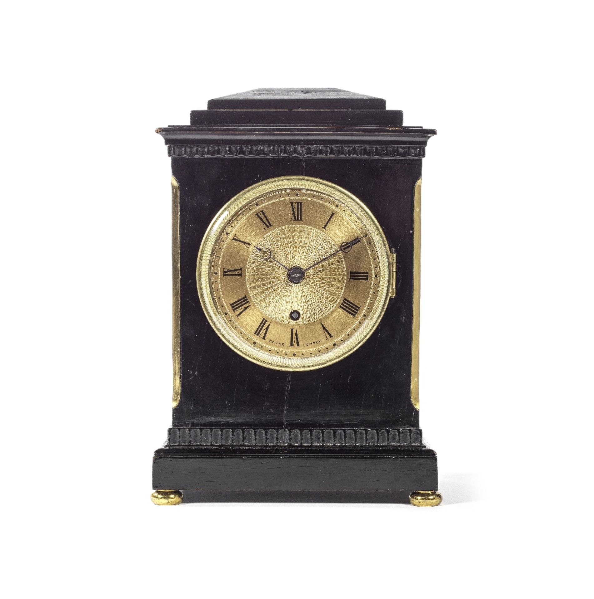A late 19th century ebonised and lacquered brass 'timekeeping' fusee timepiece the dial signed ...
