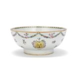 A late 18th / early 19th century Chinese export porcelain gilt ground Famille Rose cup and sauce...