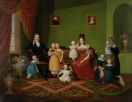 British School, 19th Century A conversation piece of a large family including four sets of twins