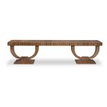 A specially commissioned dual purpose pair of palmwood console tables and/or palmwood serving ta...