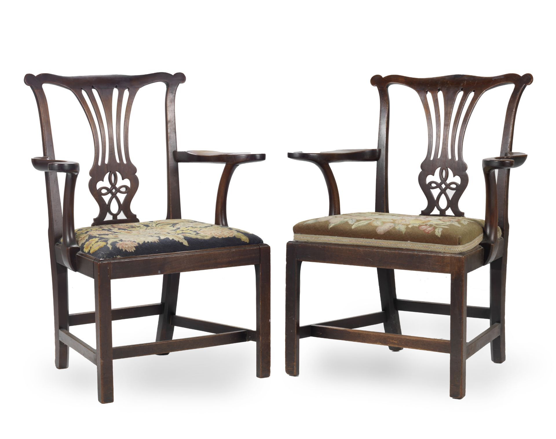 A pair of George III mahogany open armchairs (2)