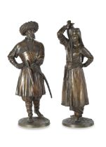 Auguste Joseph Peiffer (French, 1832-1886): A pair of patinated bronze figures of 'A Caucasian W...