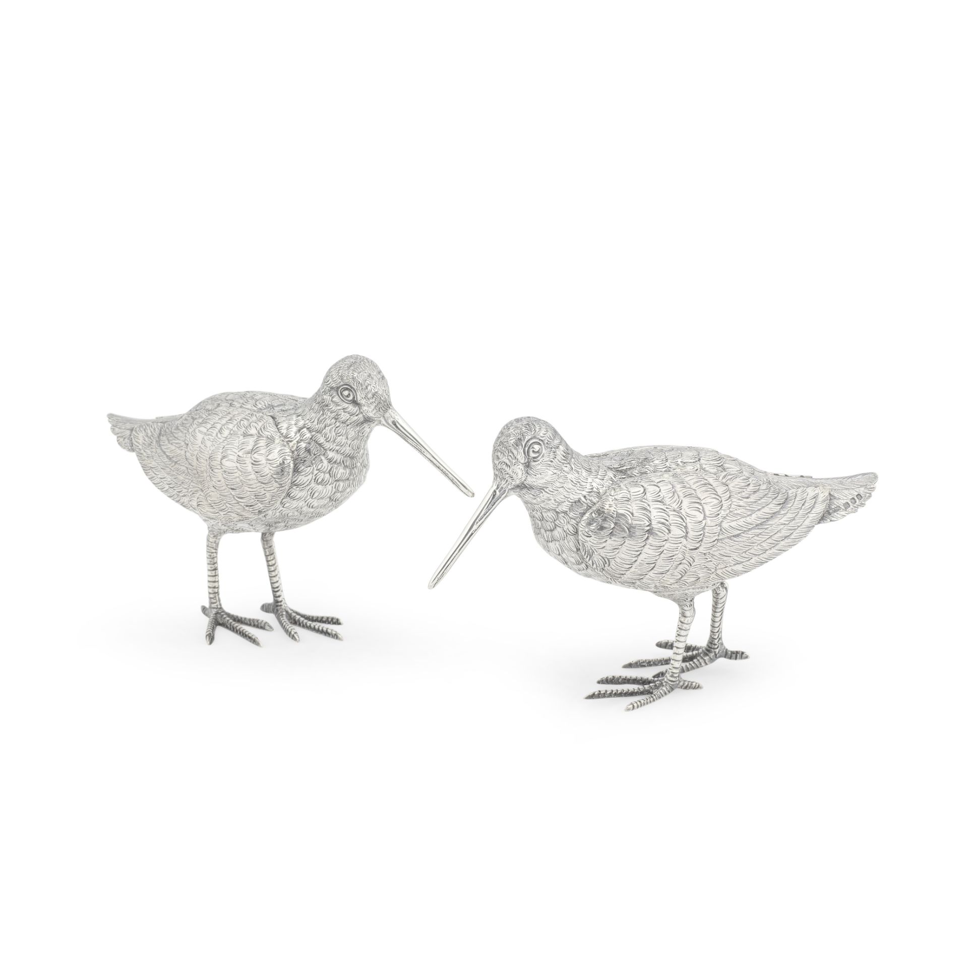 A pair of silver table ornaments modelled as snipes Asprey & Co Ltd, London 1939 (2)