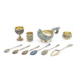 A group of silver-gilt enamel objectsvarious makers, Russia, circa 1887-1908