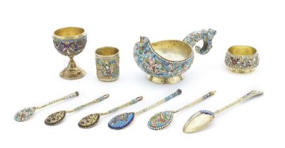 A group of silver-gilt enamel objectsvarious makers, Russia, circa 1887-1908