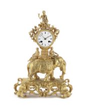 A late 19th century French gilt bronze elephant clock the dial and movement signed Hatton A Par...