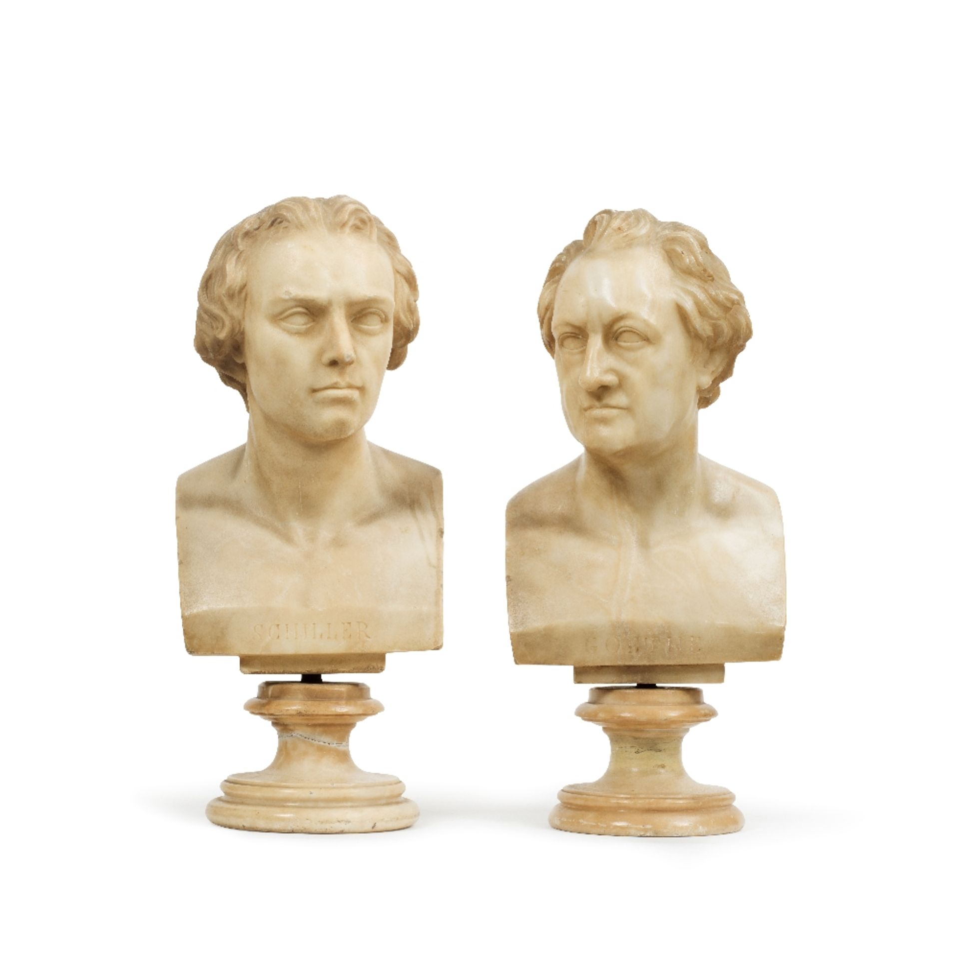 A pair of 19th century carved alabaster busts of Goethe and Schiller (2)