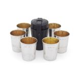 A leather cased set of six silver travelling / picnic beakers Whitehill Wholesale, London 1997...