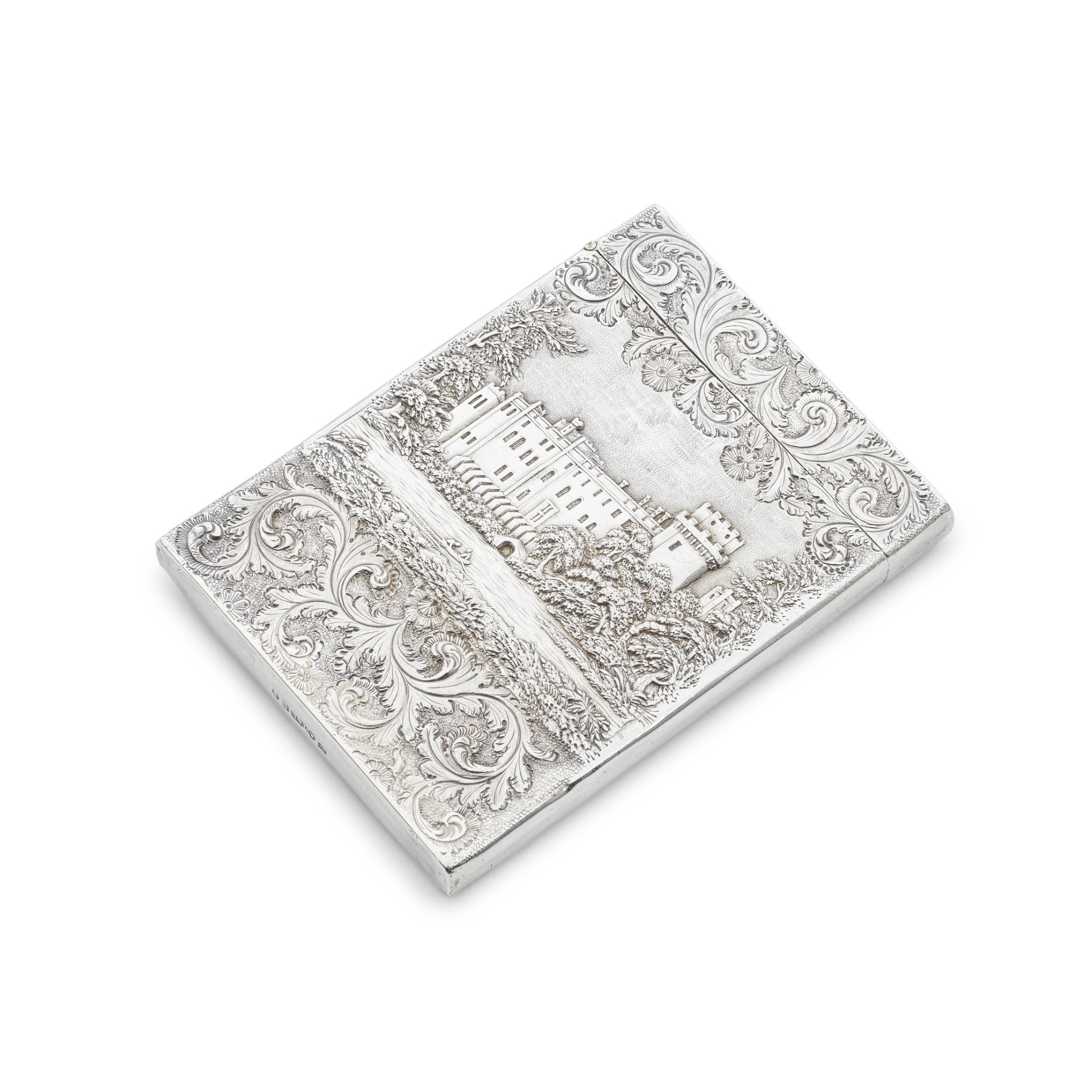 A Victorian silver 'castle top' card case depicting two views of Windsor Castle Taylor & Perry, ...