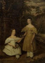 English School, 19th Century A portrait of two young girls in parkland