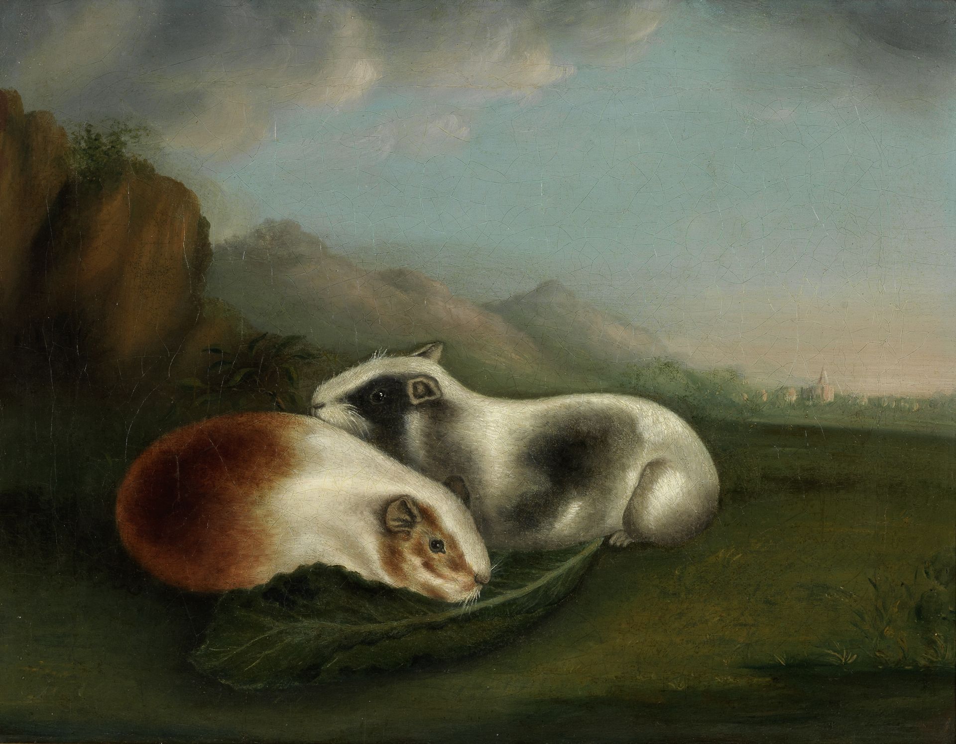 British School, 19th Century Two guinea pigs in a landscape