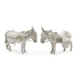 A pair of German silver donkeys probably Georg Roth & Co, Hanau, early 20th century, one stampe...