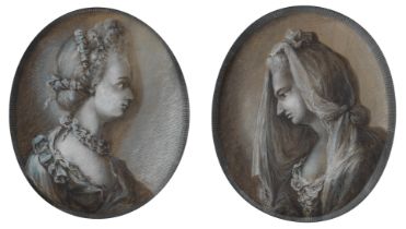 Augustin Egell (German, 1731-1785) Portrait of a lady; Portrait of a lady with a veil, a pair ea...