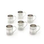 A Victorian set of six silver whiskey tot cups Robert Roskell, Alan Roskell & John Mortimer Hunt...