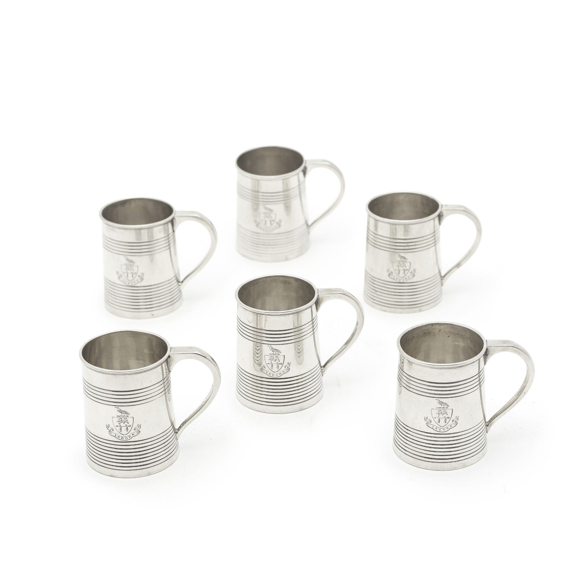 A Victorian set of six silver whiskey tot cups Robert Roskell, Alan Roskell & John Mortimer Hunt...