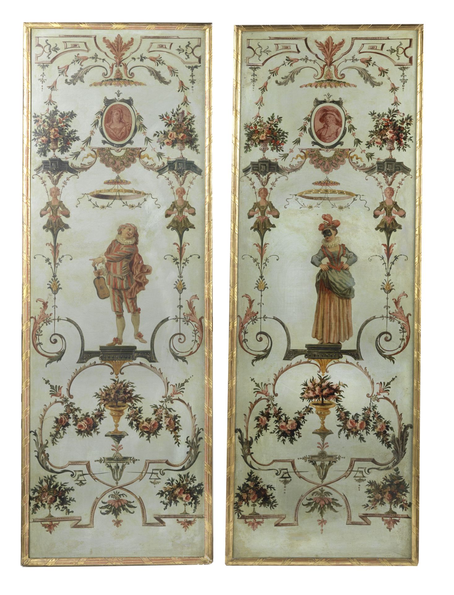 A pair of 19th century Italian decorative painted canvas panels in the 18th century taste, possi...