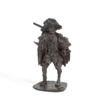 H. Saba (20th century): A patinated bronze figure of a frontiersman cast by the Valsuani foundry