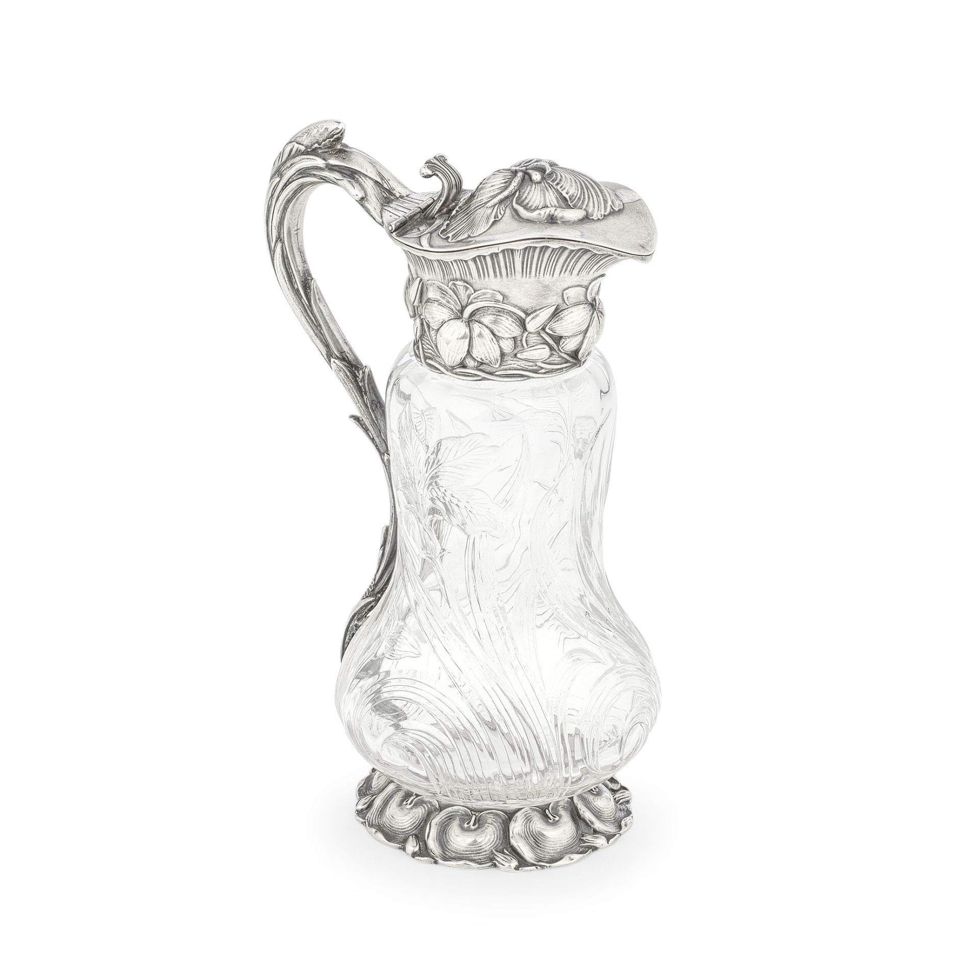 An American silver-mounted cut-glass 'Art Nouveau' covered syrup jug W B Durgin Co, Concord New ...