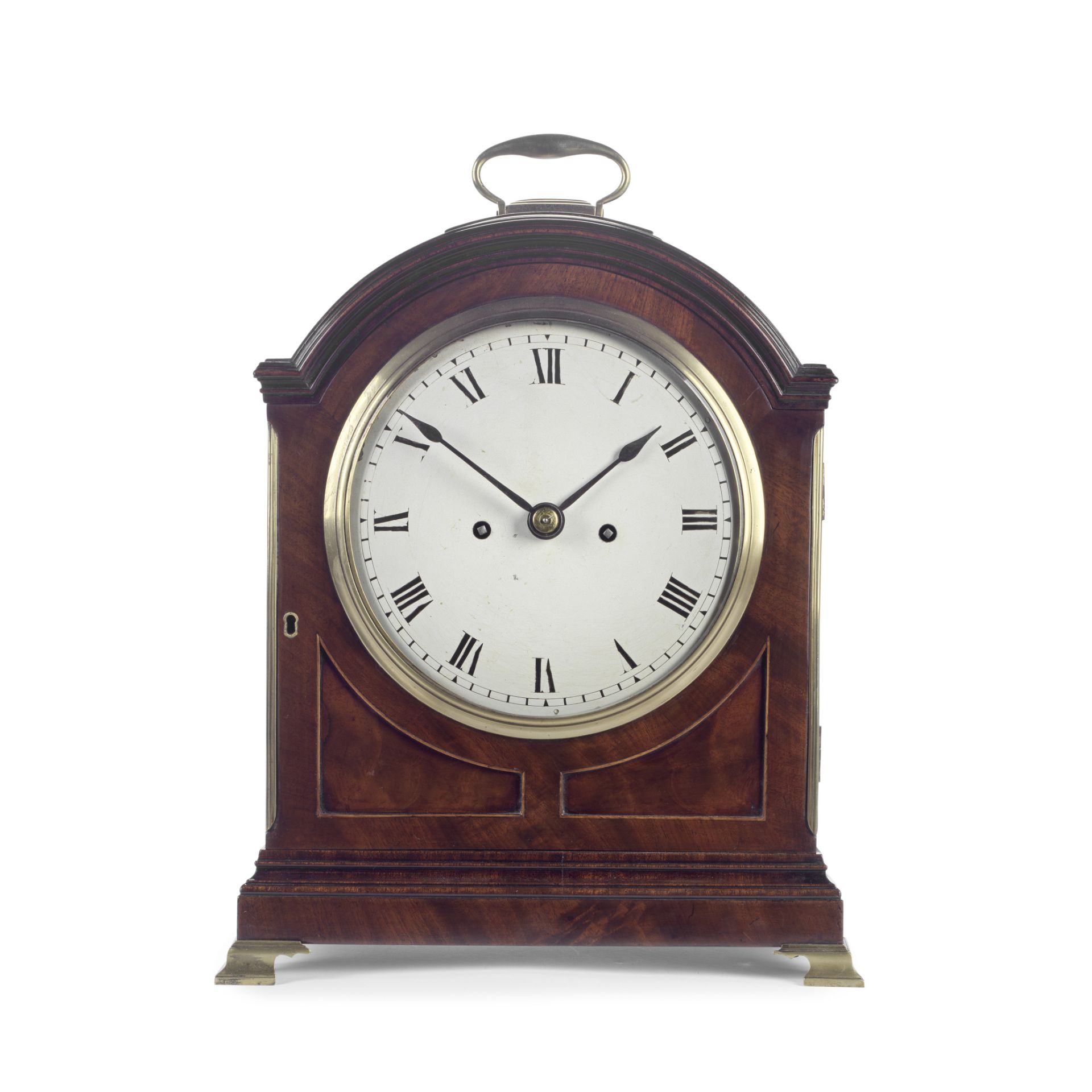 A 19th century mahogany and brass bound single pad top table clock the backplate signed Edward B...