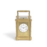 A late 19th century French brass carriage clock with repeat the backplate stamped with Henri Ja...