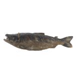 A carved and painted wood model of a trout possibly a fishmonger's hanging shop display