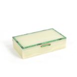 An early 20th century cream onyx and banded malachite cigarette box the yellow metal hinge stamp...