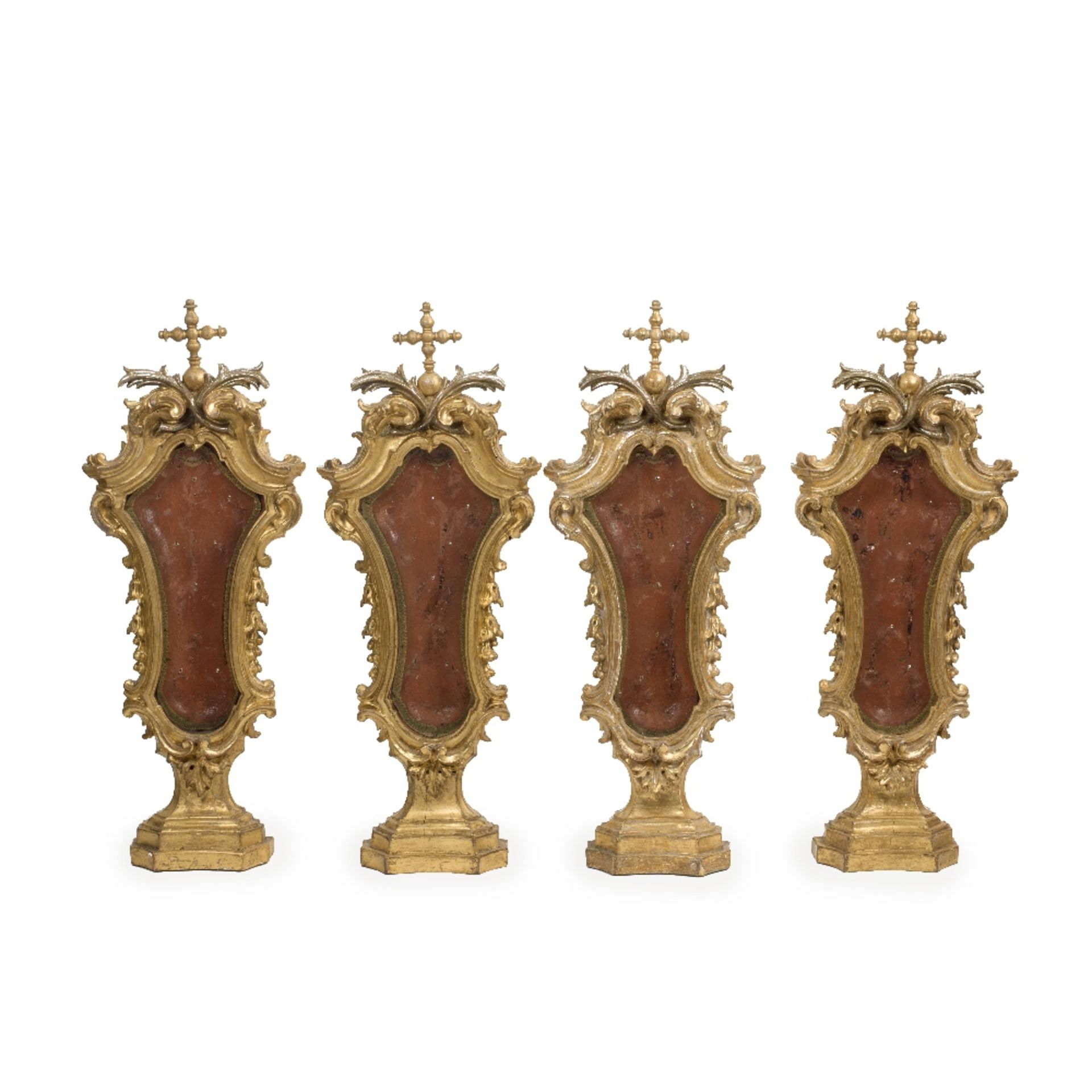 A set of four 18th century Italian carved and giltwood reliquaries probably Roman (4)