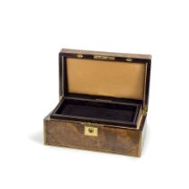 A late 19th century mahogany and brass bound dressing box later converted to a jewellery and wri...