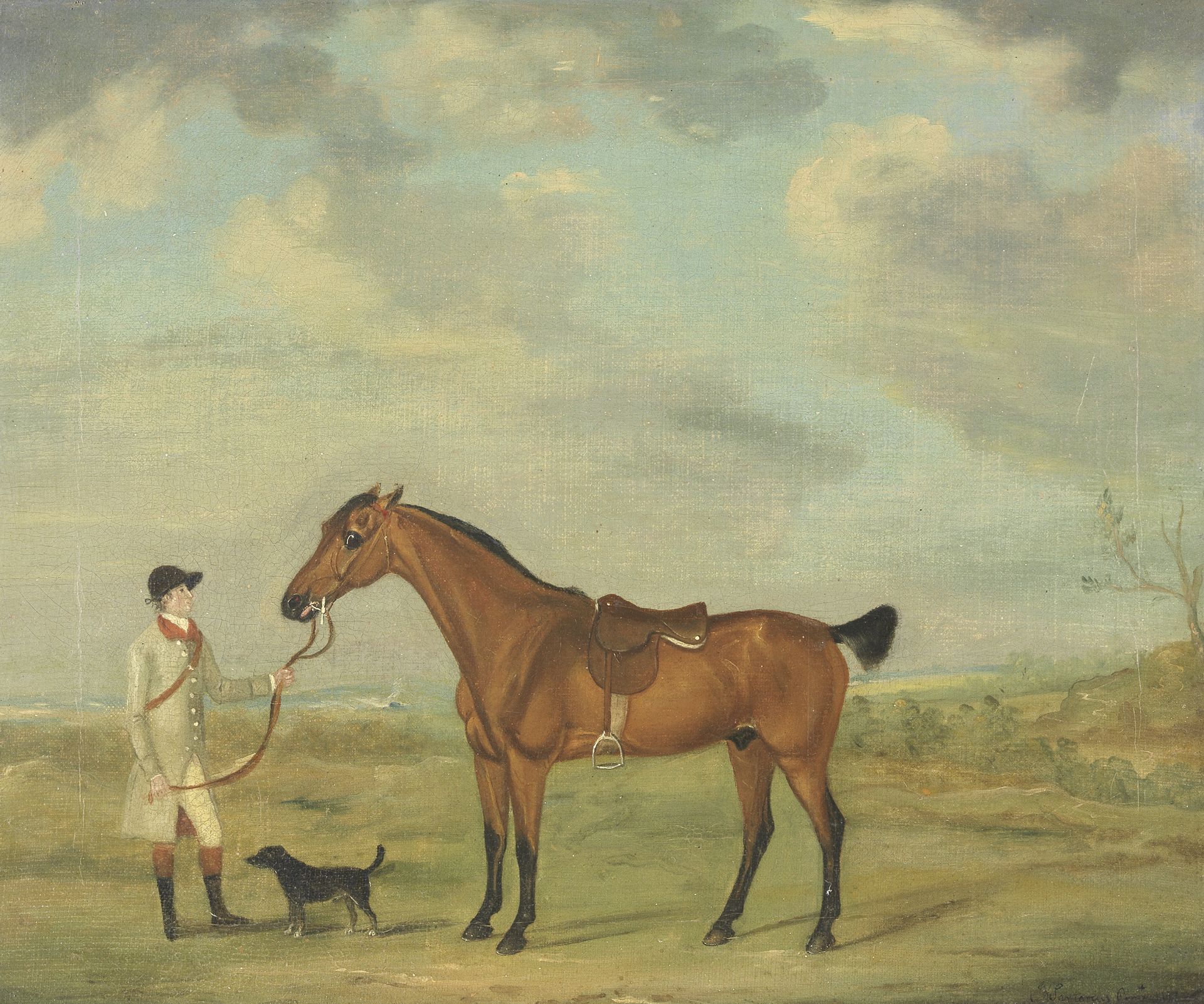 Francis Sartorius (British, 1734-1804) A pair of horse portraits with grooms each 35.5 x 43.4cm ...